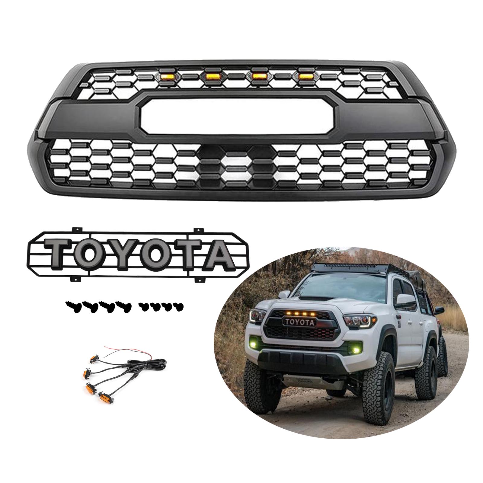 Front Grille w/ LED Amber Lights And All Letters For 2016-2021