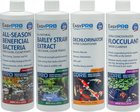 WTP4 All-In-One Package - Includes 16 oz Flocculant, All Season Bacteria, Liquid Barley Extract and Dechlorinator