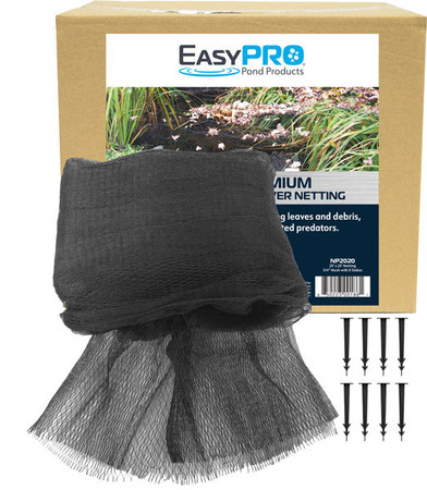 NP2020 3/4" / 20' X 20' Prepackaged Premium Pond Cover Netting, Includes 8 Stakes