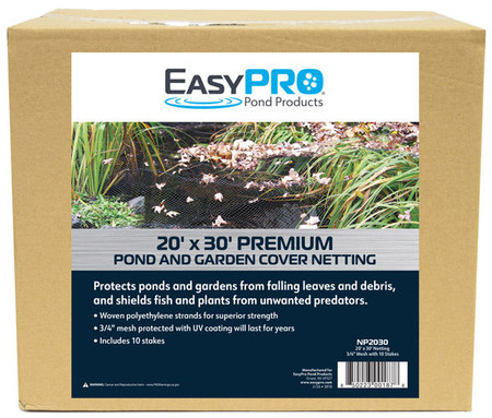 NP2030 3/4" / 20' X 30' Prepackaged Premium Pond Cover Netting, Includes 10 Stakes