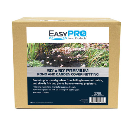 NP3030 3/4" / 30' X 30' Prepackaged Premium Pond Cover Netting, Includes 12 Stakes
