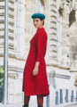 Red Button Up Midi Fall Dress