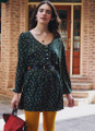Long Sleeve Floral Short Dress Green