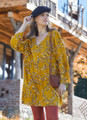 Long Sleeve Floral Short Dress Yellow