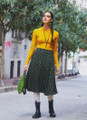 Floral Print Green Boho Midi Skirt