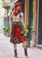Floral Print Red Boho Midi Skirt