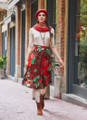 Floral Print Red Boho Midi Skirt