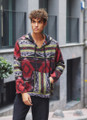 Ethnic Patterned Men's Sweatshirt with Kangaroo Pocket Maroon-Black