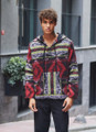 Ethnic Patterned Men's Sweatshirt with Kangaroo Pocket Maroon-Black