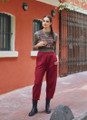 Elastic Waist Loose Fit Women's Maroon Boho Pants