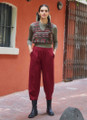 Elastic Waist Loose Fit Women's Maroon Boho Pants