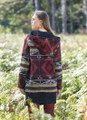 Ethnic Patterned Women's Sweatshirt with Kangaroo Pocket Maroon-Black