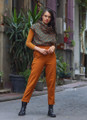 Boho Style High Waist Orange Cotton Pants for Women