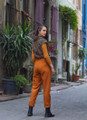 Boho Style High Waist Orange Cotton Pants for Women