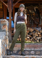 Boho Style High Waist Khaki Cotton Pants for Women