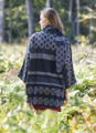 Cowl Neck Patterned Women's Poncho Dark Blue