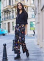 Women's Printed Cotton Boho Pants Black