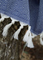 Striped Diamond Pattern Turkish Towel in Dark Blue