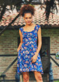 Blue Bohemian Summer Mini Dress with Ethnic Floral Pattern