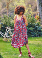 Red Bohemian Midi Dress with Ethnic Floral Pattern