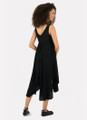 Black Bohemian Dress with Patterned Front and Asymmetrical Hem