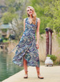 Printed Long Wrap Dress Petrol Blue