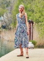 Printed Long Wrap Dress Petrol Blue