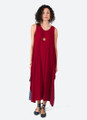 Long Red Bohemian Dress with Two-Tone Design and Front Tie