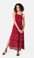 Bohemian Midi Dress with Red Floral Pattern and Halter Neck