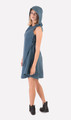Blue Cotton Jumper Dress with Large Hood and Side Lacing