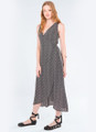Black Patterned Bohemian Wrap Dress with Rounded Hem