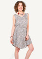 Gray Floral Viscose Mini Dress with Tie-Waist