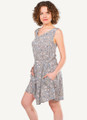 Gray Floral Viscose Mini Dress with Tie-Waist