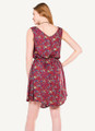Gray Floral Viscose Mini Dress with Tie-Waist
