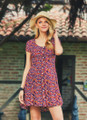 Maroon Mini Bohemian Dress with Floral Pattern and Mother-of-Pearl Buttons