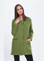 Green Round Neck Hidden Button Long Cashmere Coat