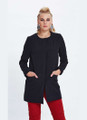Black Round Neck Hidden Button Long Cashmere Coat