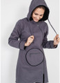 Gray Long Hooded Jacket with Cotton Gabardine and Fleece Lining