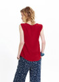 Dark Red Sleeveless Bohemian Blouse with Coconut Button Details