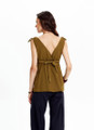 Khaki Bohemian Blouse with Shoulder Ties and Waist Tie