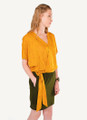 Yellow Patterned Wrap Summer Bohemian Blouse with Short Sleeves