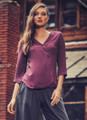 Bohemian Blouse with V-Neck, Button Closure, and Three-Quarter Sleeves