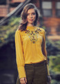60s-Inspired Yellow Boho Blouse with Floral Embroidery