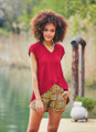 Maroon Bohemian Blouse with V-Neck and High-Low Hem