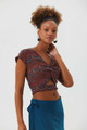 Purple Bohemian Short Blouse with V-Neck and Tie Waist