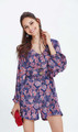 Short Ethnic Floral Jumpsuit with V-Neck and Elastic Waist
