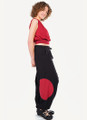 Black Cotton Harem Pants with Round Patch Detail and Elastic Waist