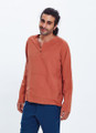 Cotton Bohemian Men's Summer Shirt with Round Neck Burnt Orange