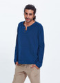 Cotton Bohemian Men's Summer Shirt with Round Neck Dark Blue