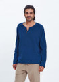 Cotton Bohemian Men's Summer Shirt with Round Neck Dark Blue